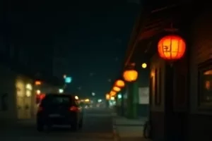 银河修理铺夜色中亮着招牌的小铺画面